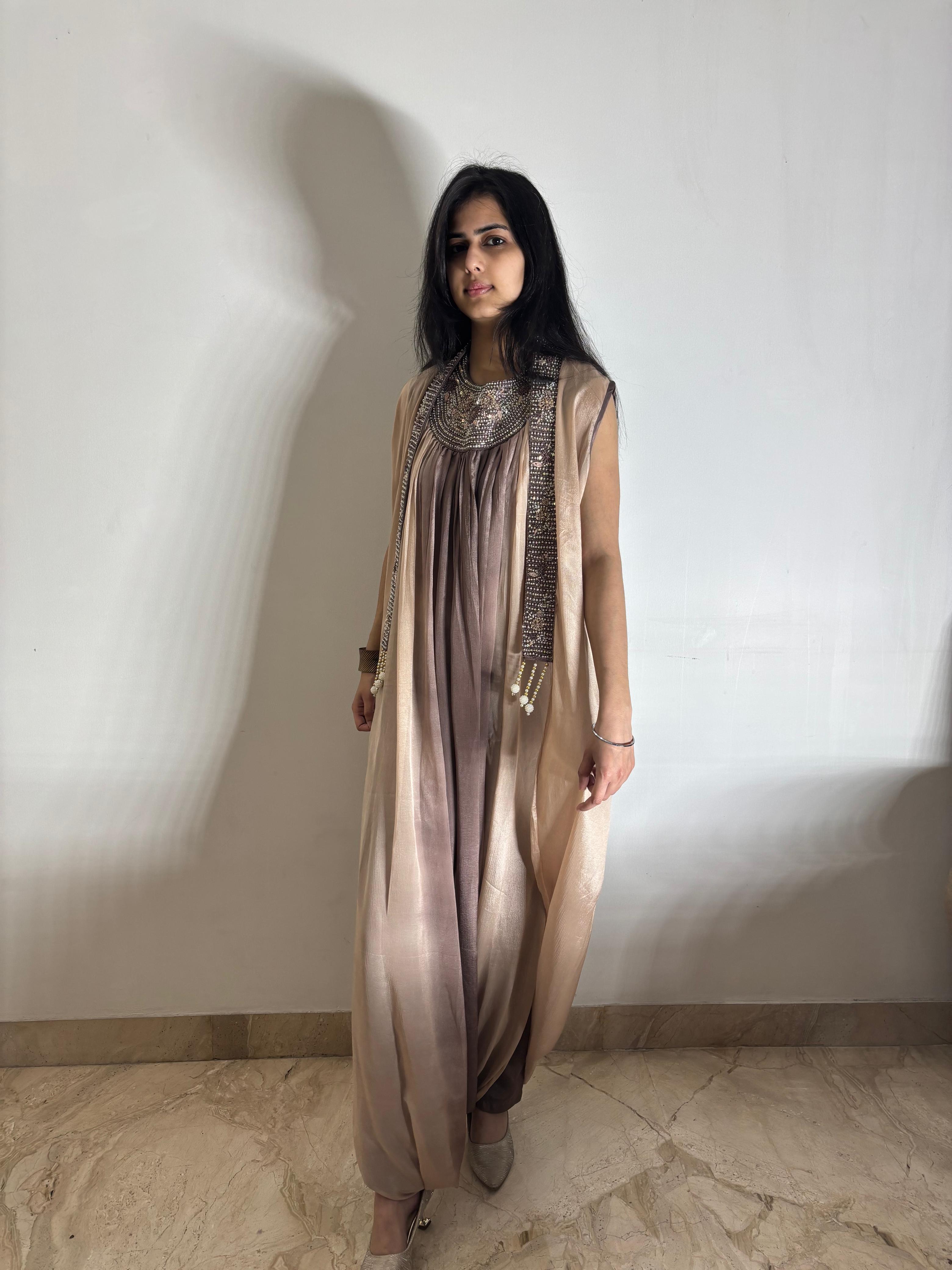 Draped Mocha indo western dress