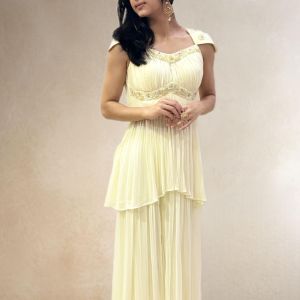 PLEATED LEMON YELLOW SHARARA SET