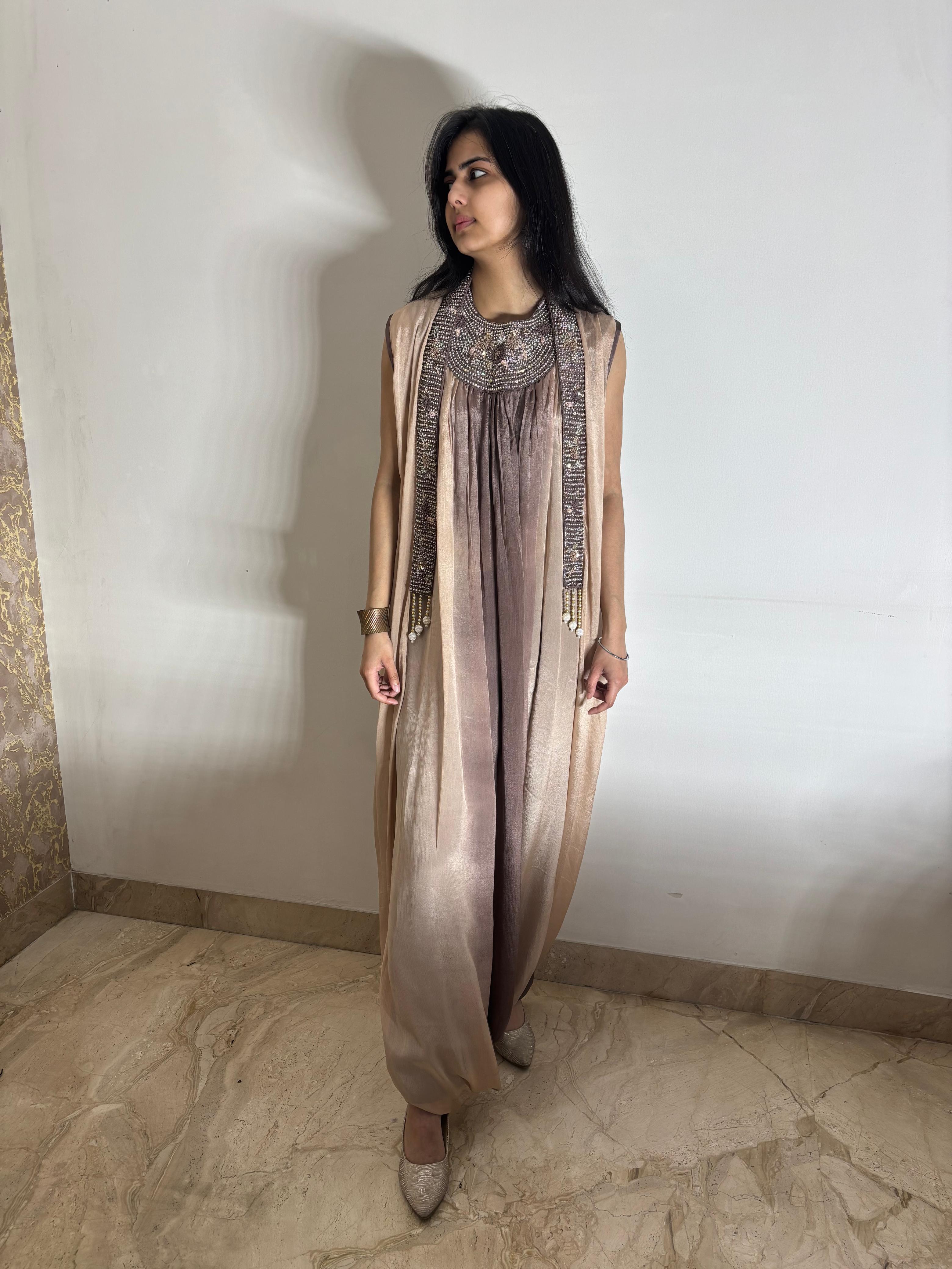 Draped Mocha indo western dress