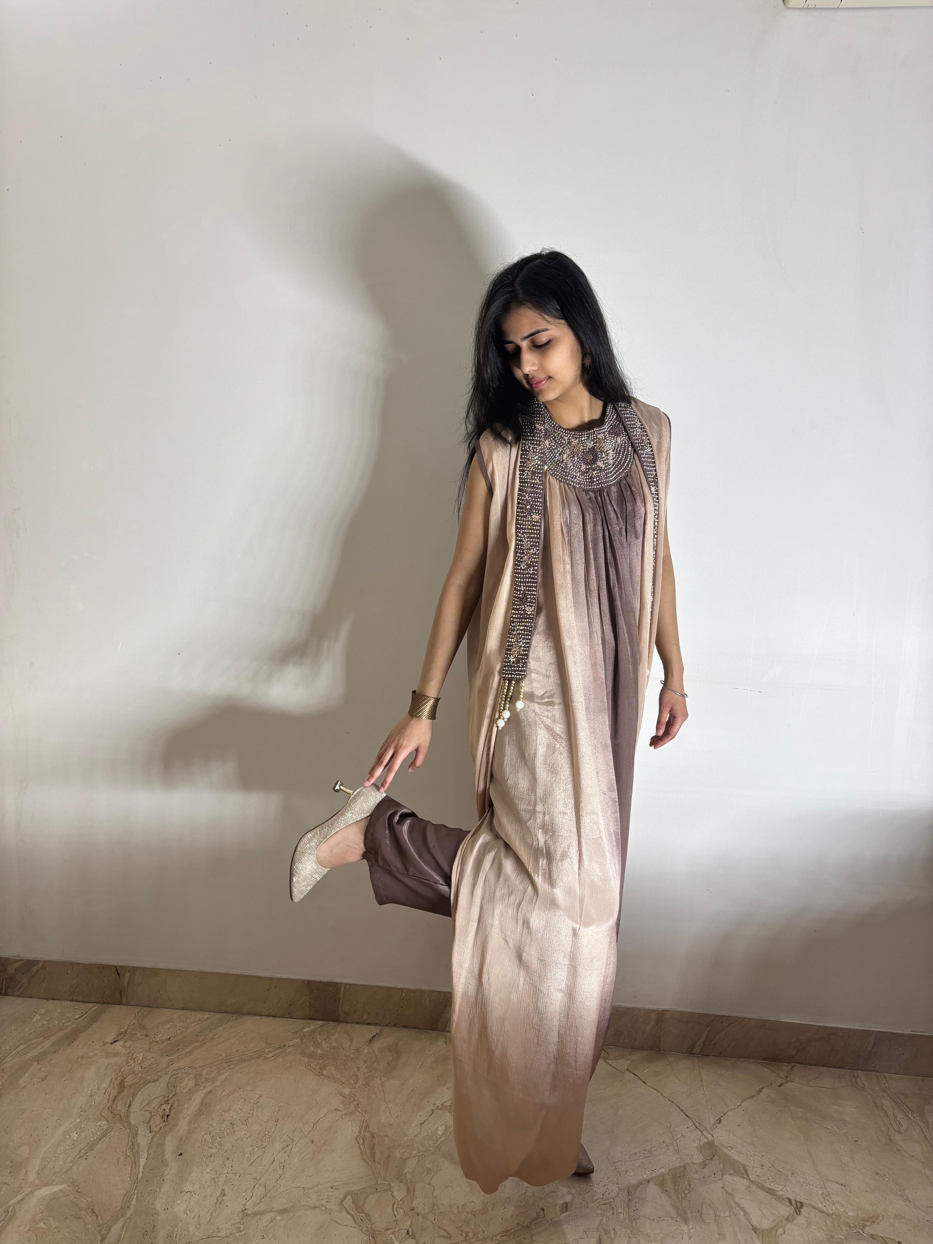 Draped Mocha indo western dress