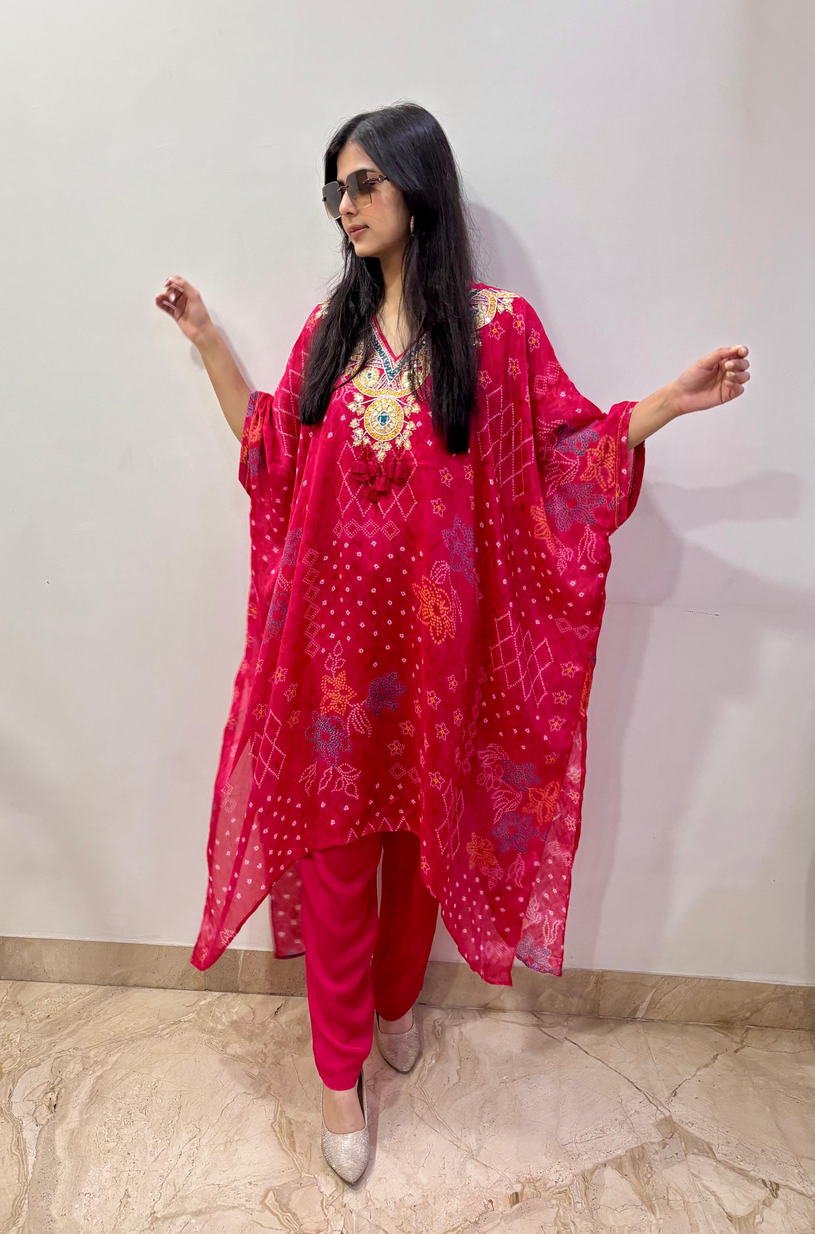 Bandhni sheen kaftan set