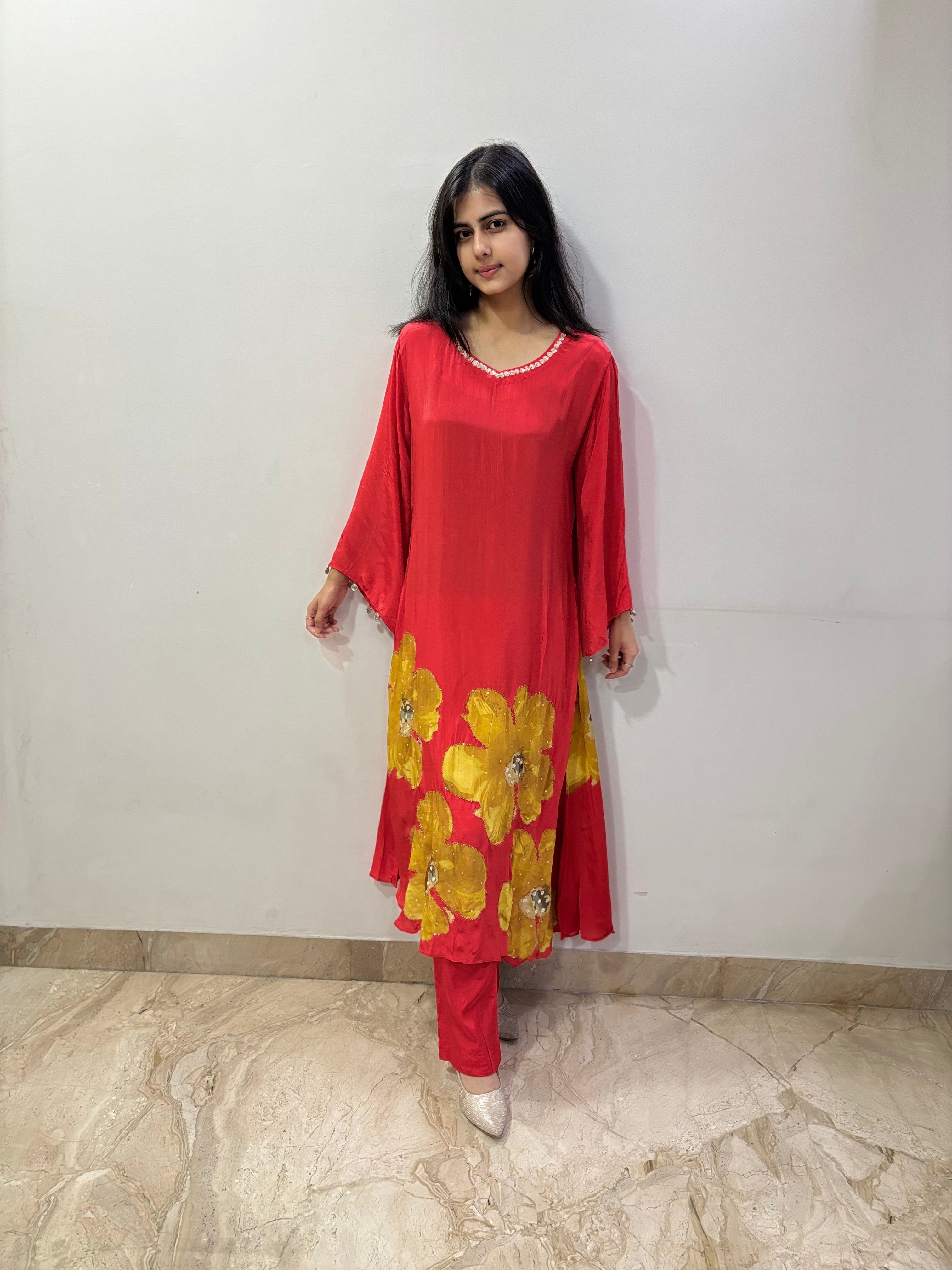 Sundown bloom asymmetric indowestern dress