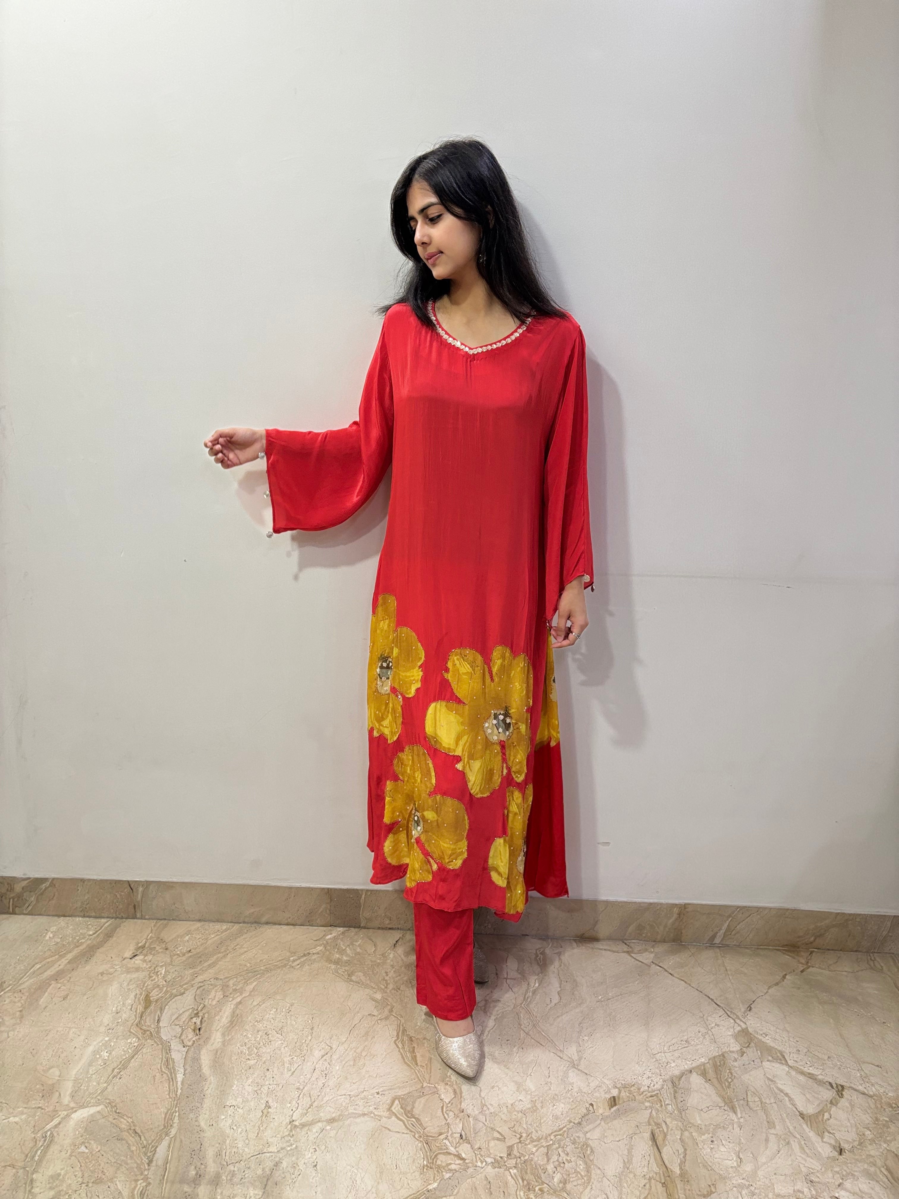 Sundown bloom asymmetric indowestern dress