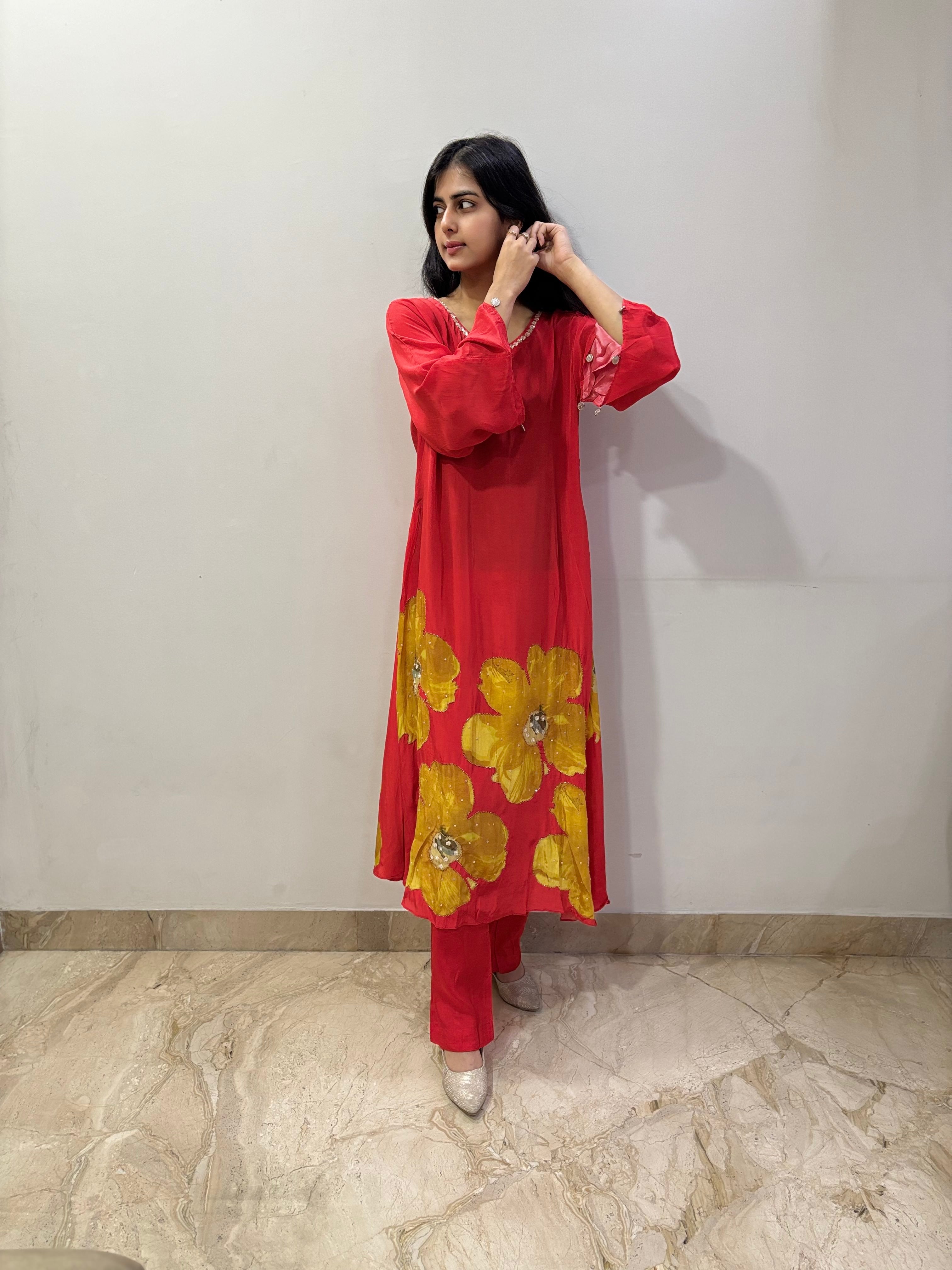 Sundown bloom asymmetric indowestern dress
